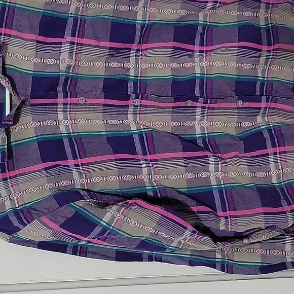 The North Face Womens flannel button up pink purple plaid Guatemalan inspired - Picture 4 of 8